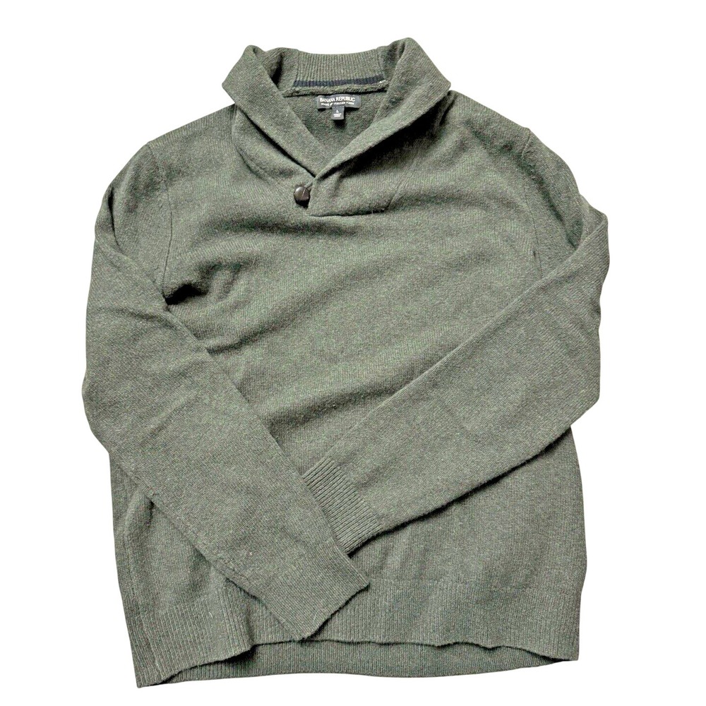 Banana Republic‎ Men's Large Shawl Collar Italian 100% Merino Wool Green Sweater